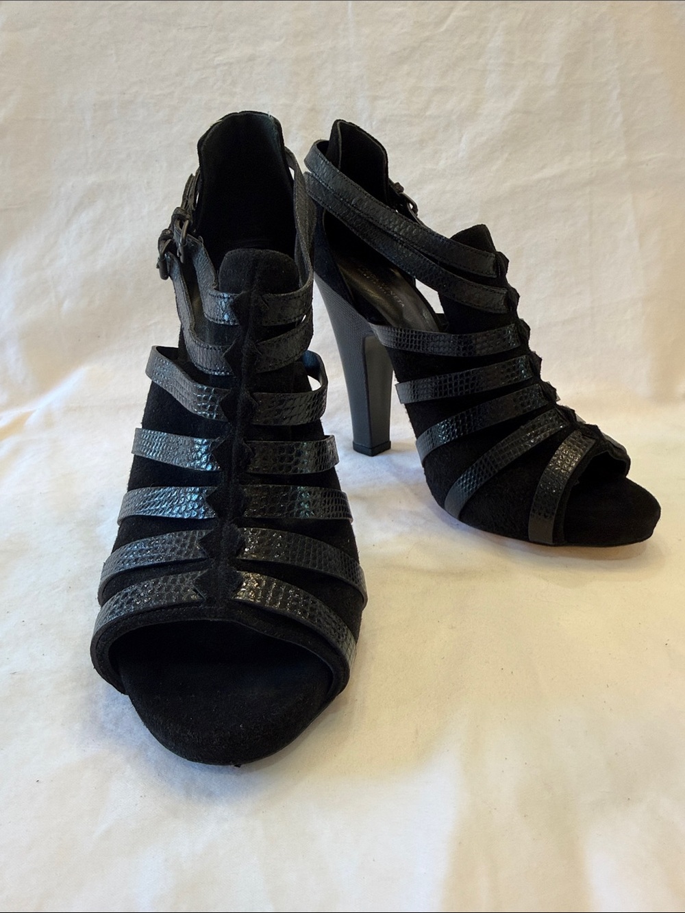 Bottega Veneta Black Suede and Leather Strappy Open-toe Pumps - Women